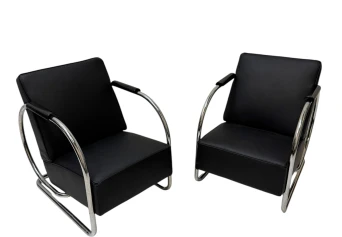 Art Deco Modernist Bauhaus Tubular Steel Lounge Chairs by Frits Kuyken, 1936